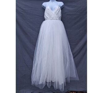 New Lulus Small White Sparkle Tulle Maxi Formal Prom Bridal Wedding Evening